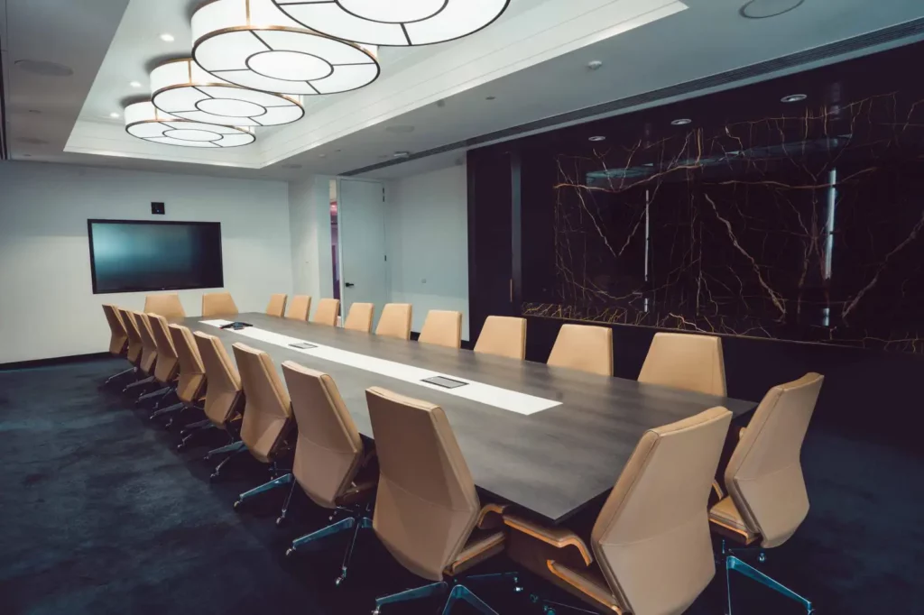 The 'Buffet Boardroom', an Elegant 22 Person Boardroom With Melbourne CBD Skyline Views For Hire at Waterman Chadstone in Chadstone Shopping Centre
